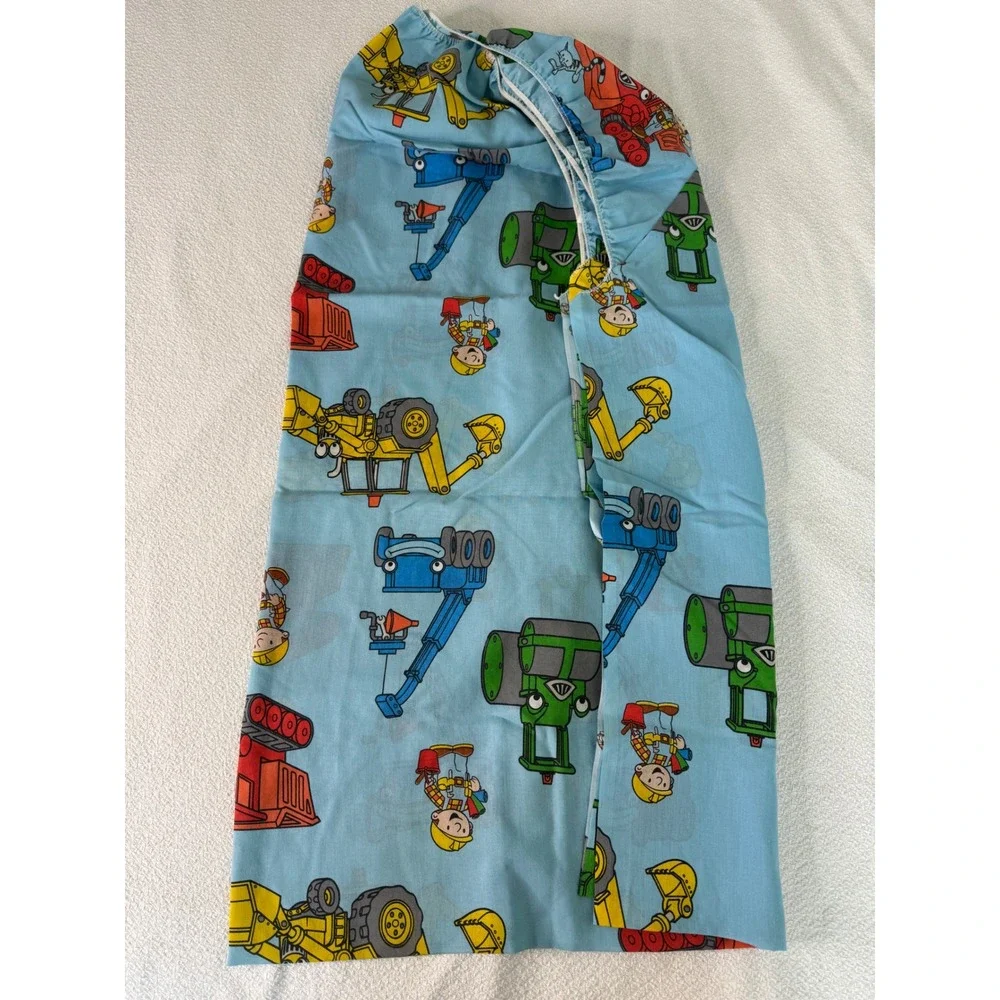 Vintage Bob the Builder Twin Size Sheet Set Blue Construction 2001 Cotton Poly
